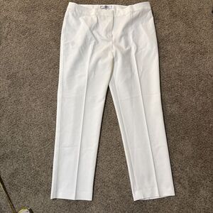 NWT Kasper Women White Kristy Slim Fit Trousers Front Pleat Pant Office Size 14‎